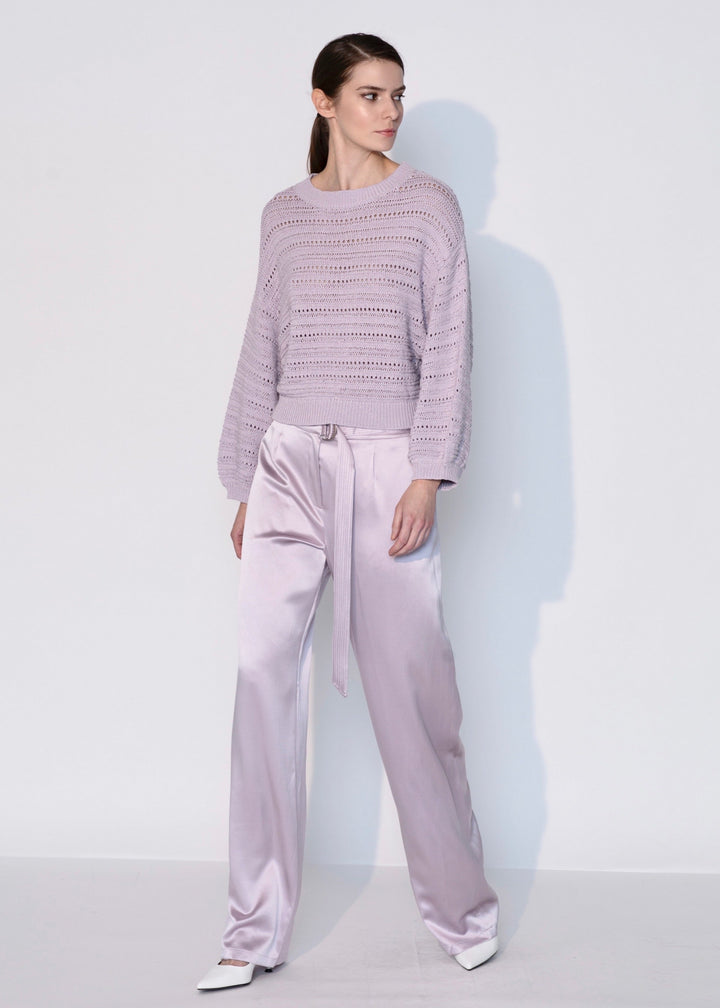Crew Neck Open Knit Crochet Sweater