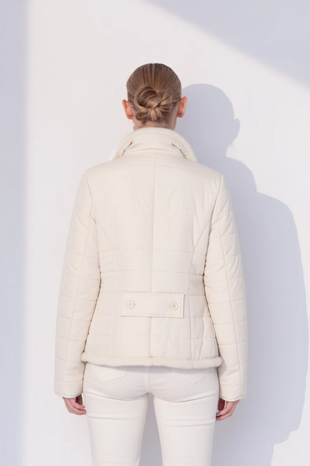 Nylon Jacket with Mink Trimming on the Edge in Off White