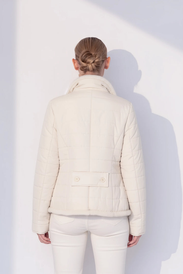 Nylon Jacket with Mink Trimming on the Edge in Off White