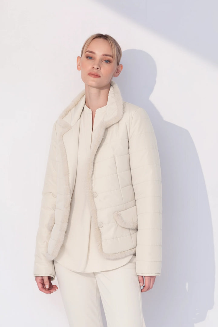 Nylon Jacket with Mink Trimming on the Edge in Off White
