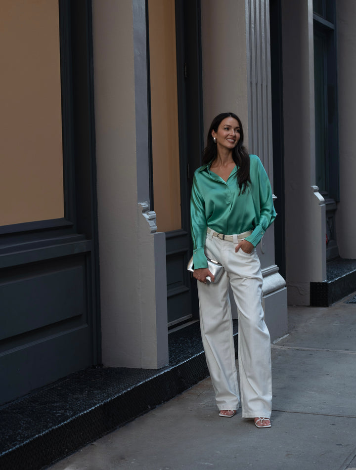 Silk Button Down Shirt in Garden Party