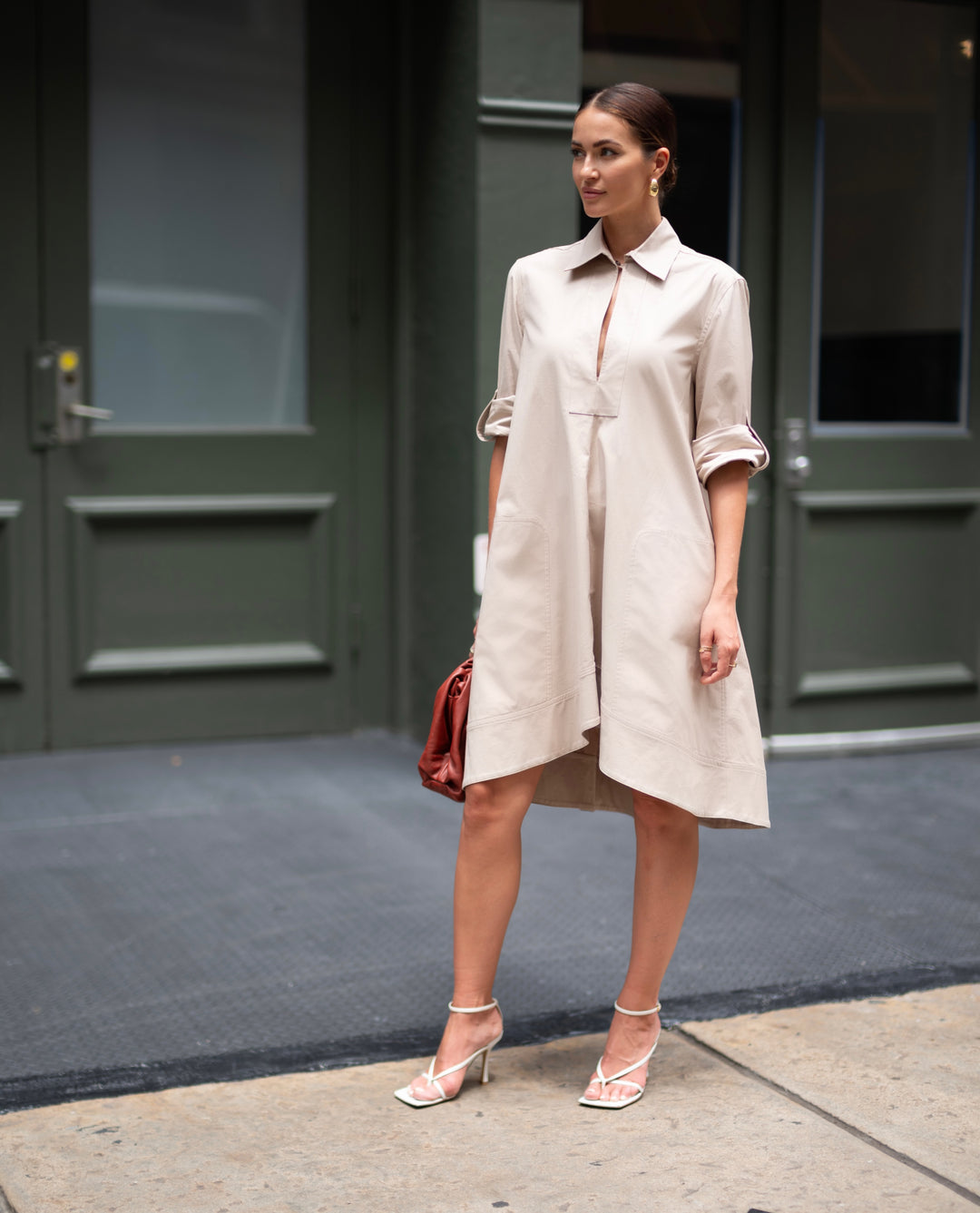 Midi Tunic Dress In Beige