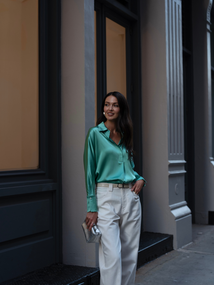 Silk Button Down Shirt in Garden Party