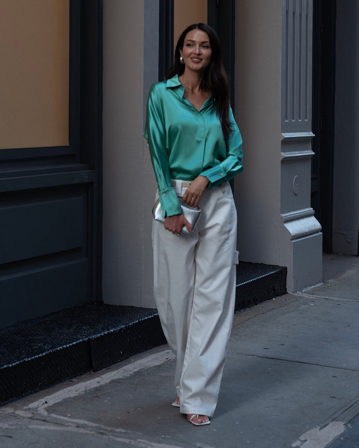 Silk Button Down Shirt in Garden Party