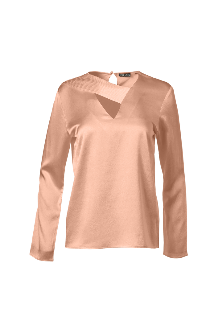 Sateen Silk Fitted Cross Blouse in Rosy Pink