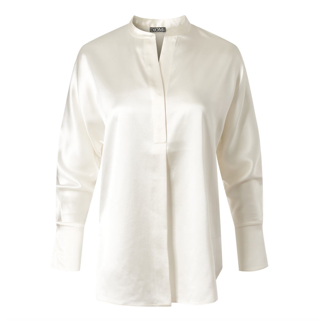 Crepe Band Collar Blouse In White