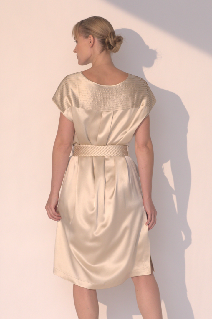 Sateen Short Pleated Dress - Champagne