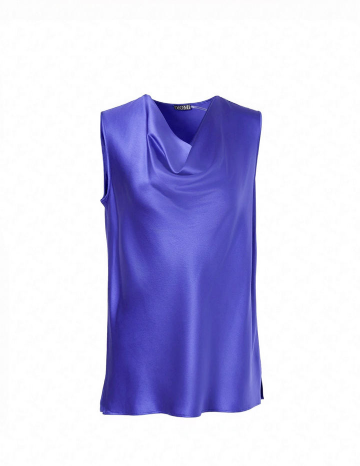 Silk Sateen Cowl Neck Blouse in Azure