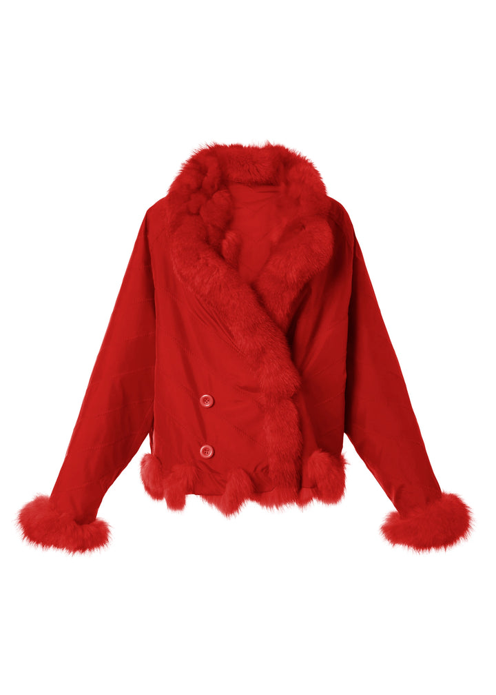 Silk Reversible Double Breasted Bomber in Red