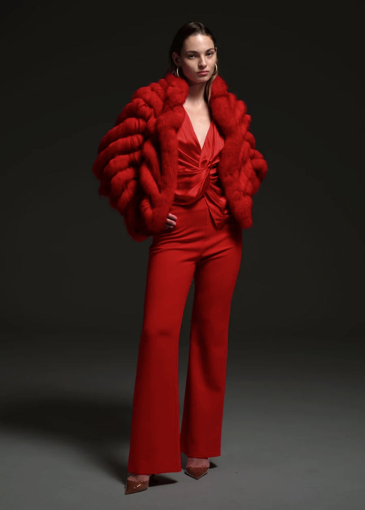 Silk Reversible Double Breasted Bomber in Red