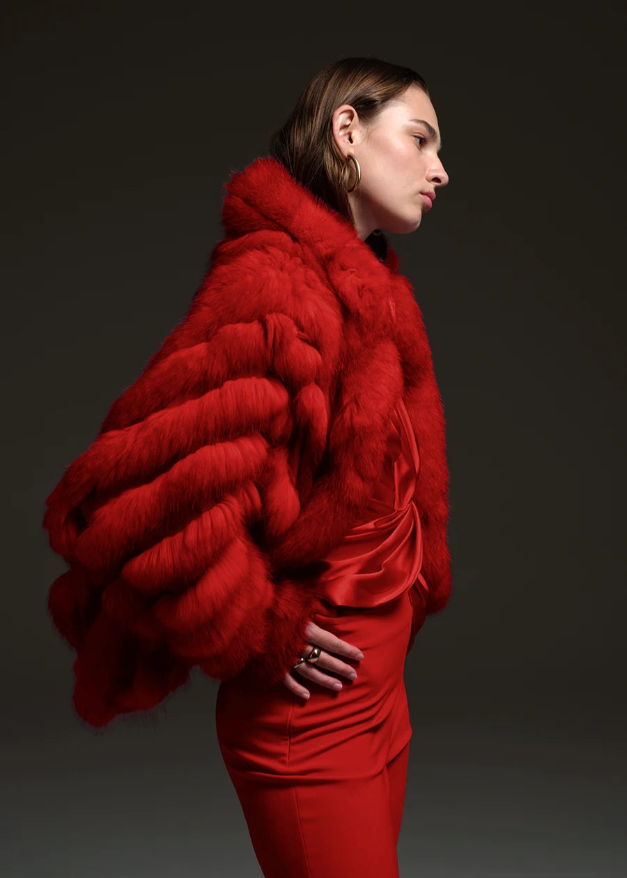 Silk Reversible Double Breasted Bomber in Red