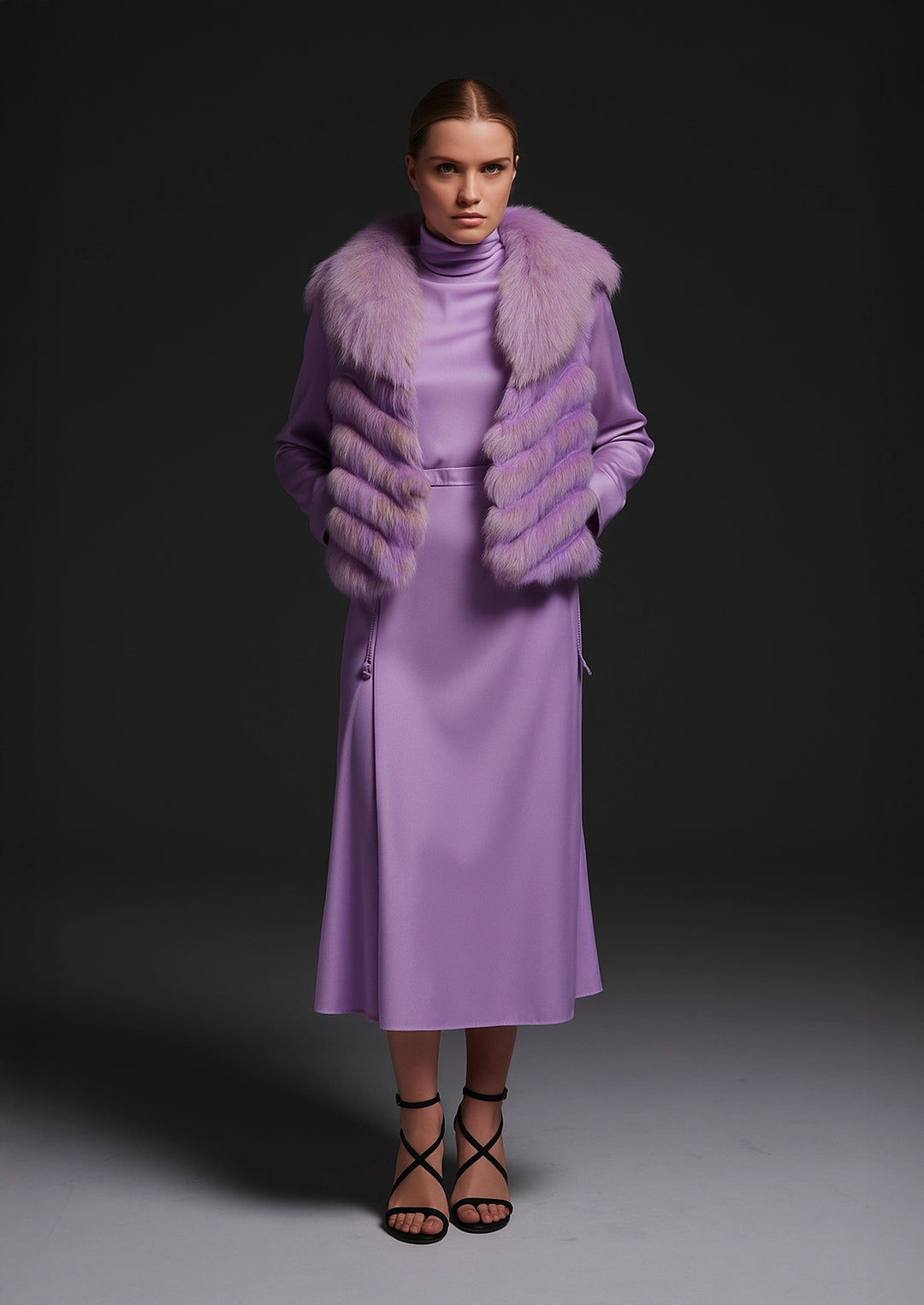 Silk Reversible Genuine Fur Short Vest in Lavender Sorbet