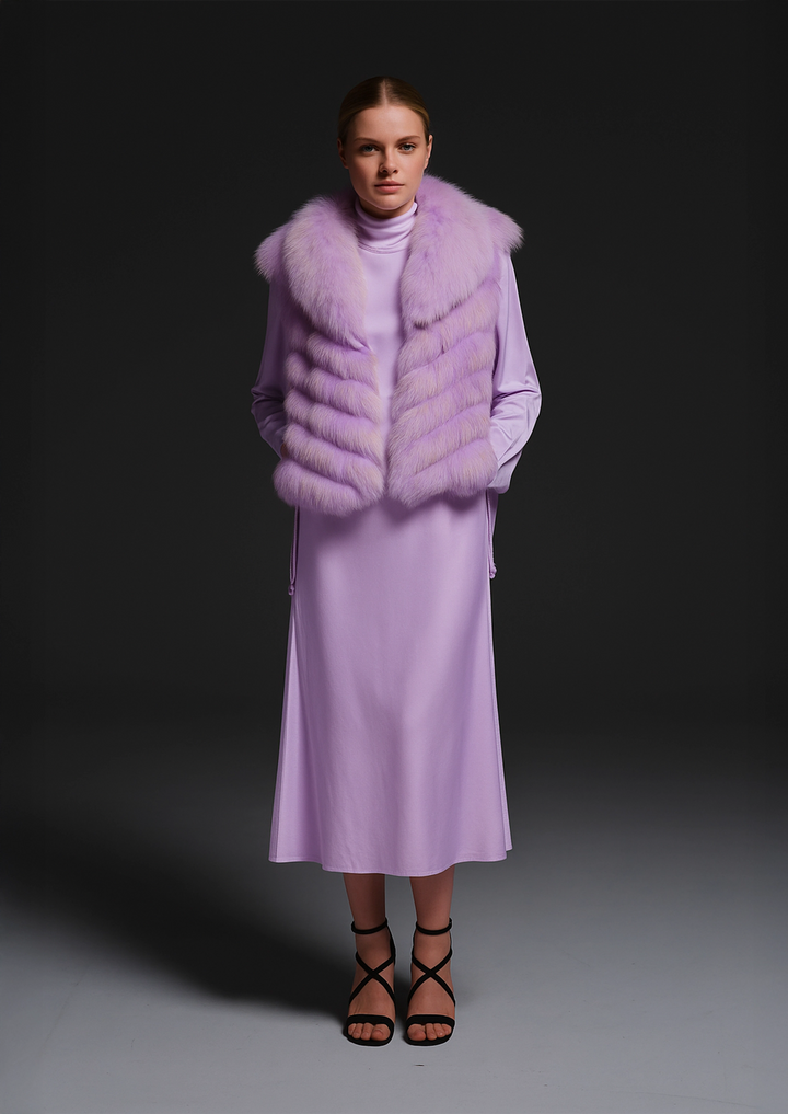 Silk Reversible Genuine Fur Short Vest in Lavender Sorbet