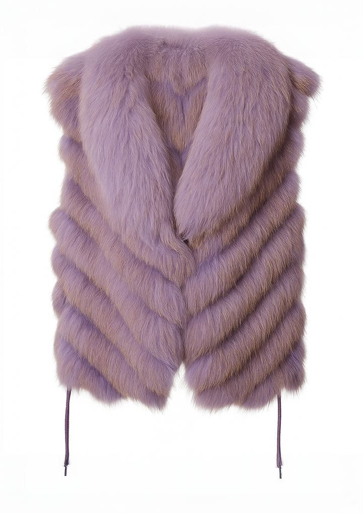 Silk Reversible Genuine Fur Short Vest in Lavender Sorbet