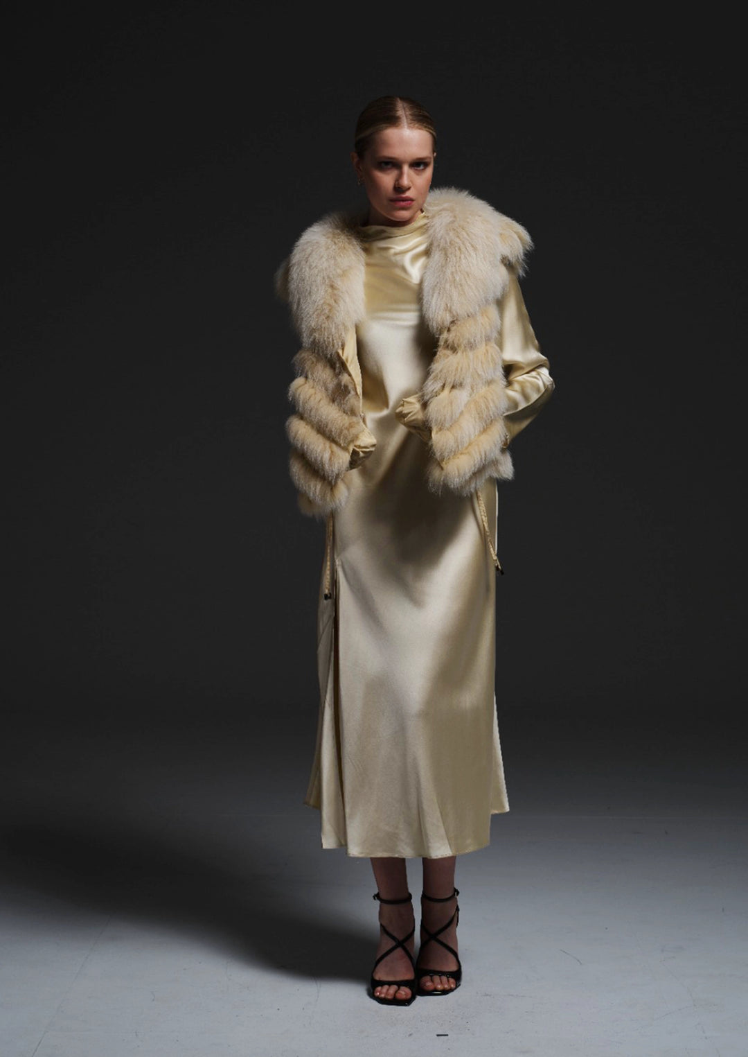 Silk Reversible Genuine Fur Short Vest in Pistachio