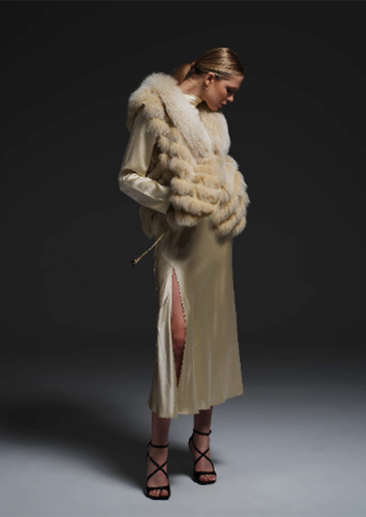 Silk Reversible Genuine Fur Short Vest in Pistachio