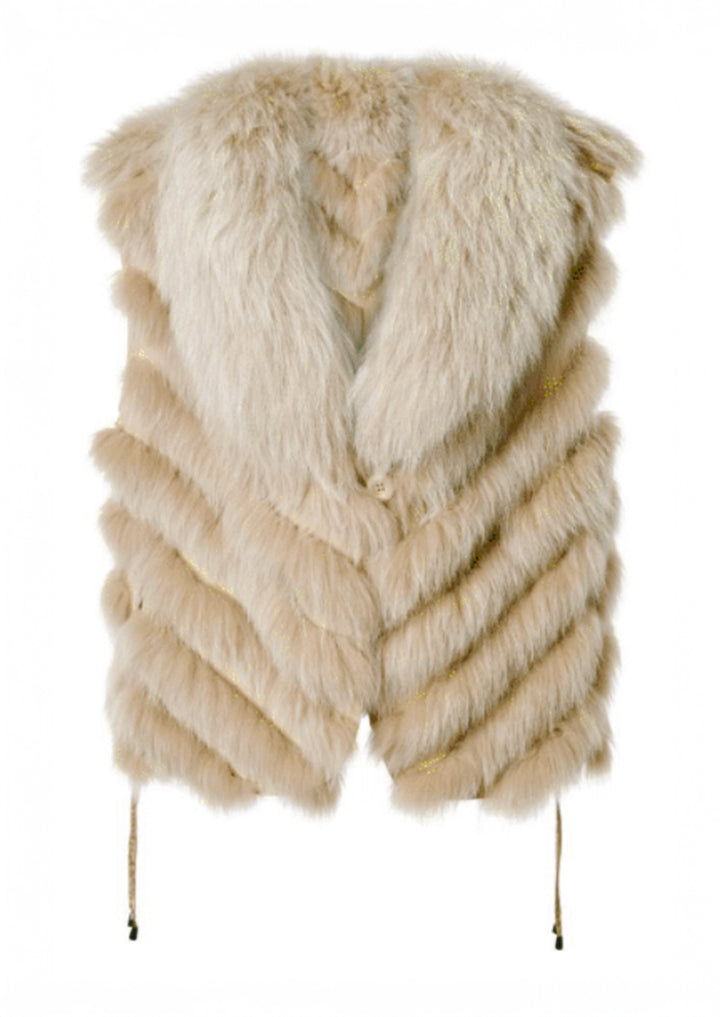 Silk Reversible Genuine Fur Short Vest in Pistachio