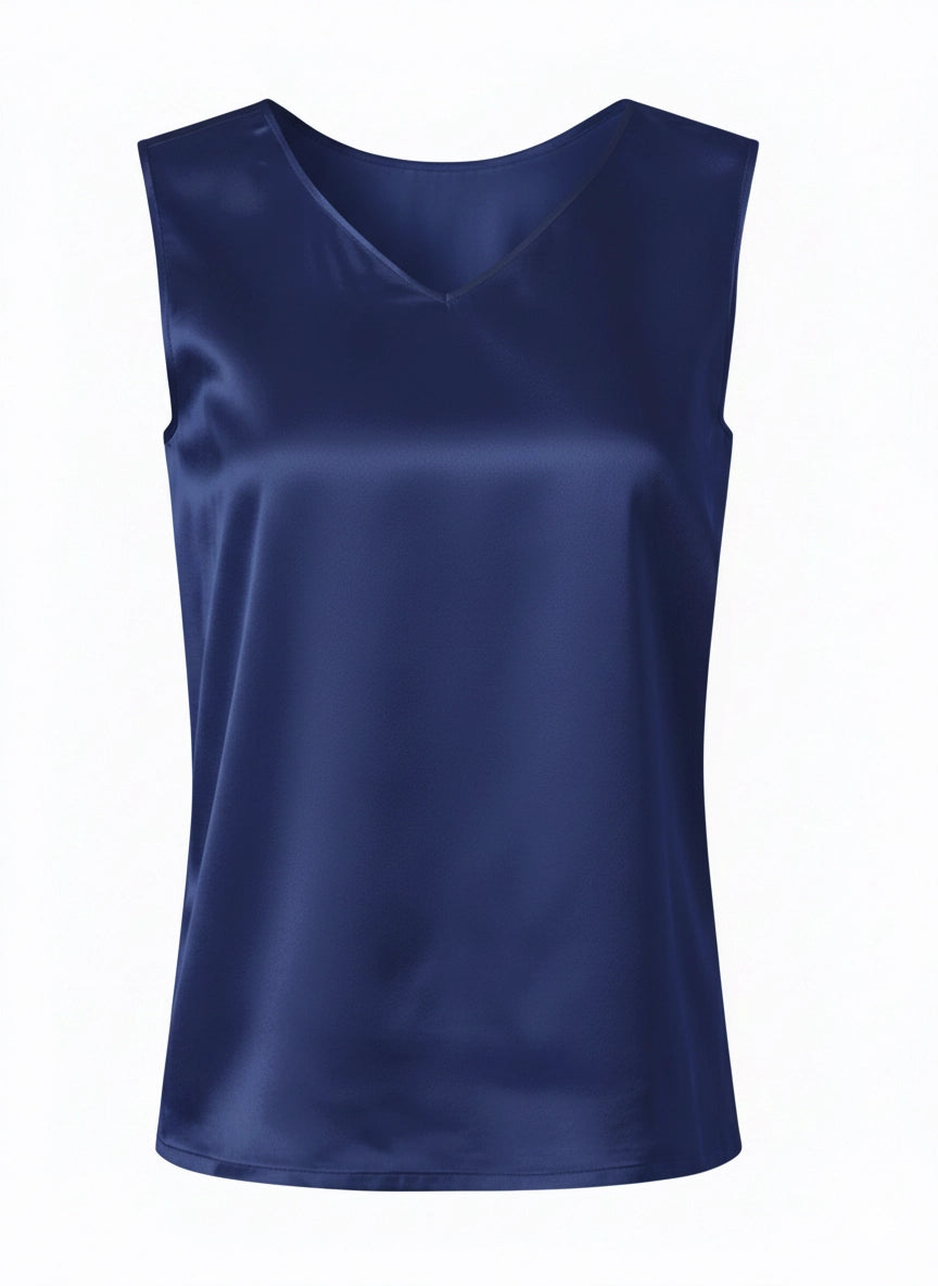 Silk Satin Reversible Tank Top in Indigo