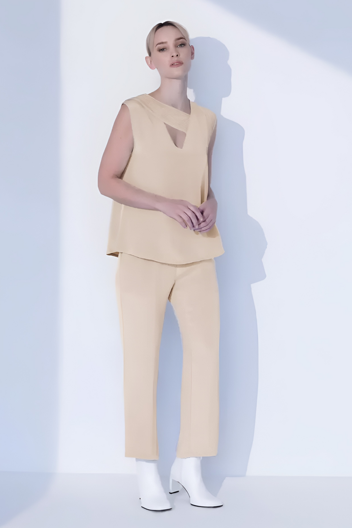 Luxurious Pleated V Neck Tank Top in Champagne