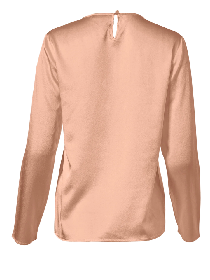 Sateen Silk Fitted Cross Blouse in Rosy Pink