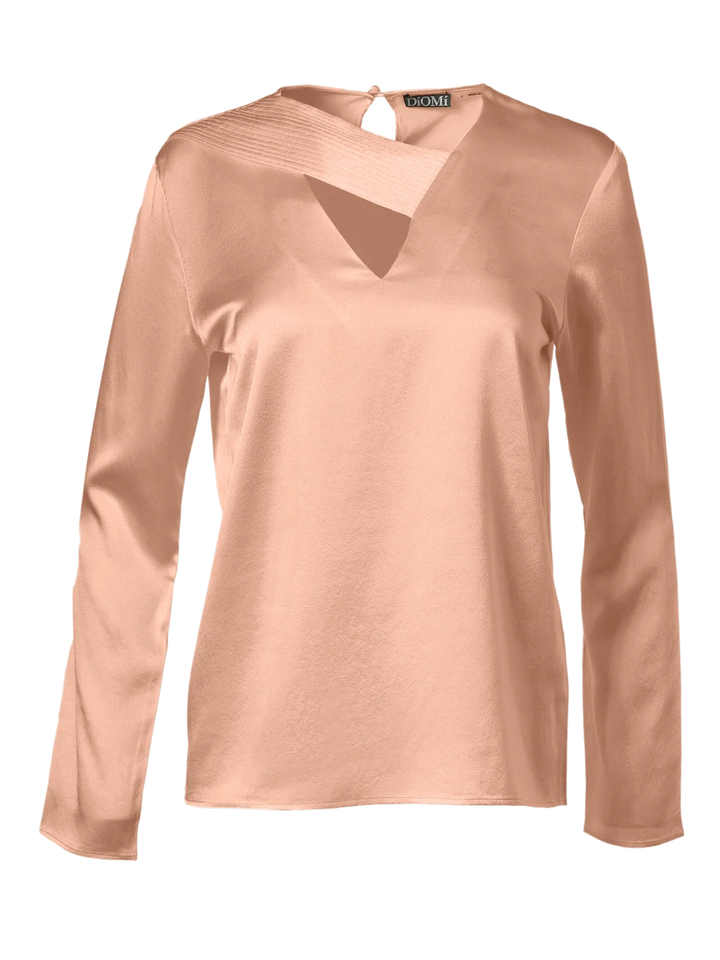 Sateen Silk Fitted Cross Blouse in Rosy Pink