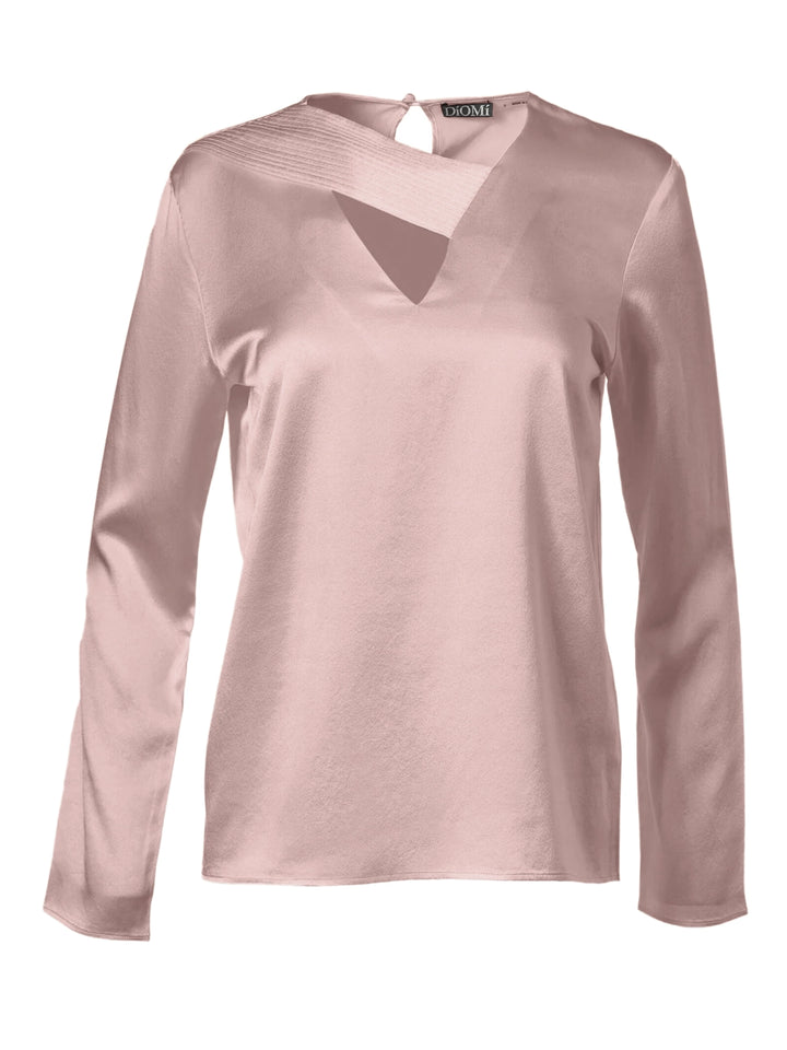 Sateen Silk Fitted Cross Blouse in Rosy Pink