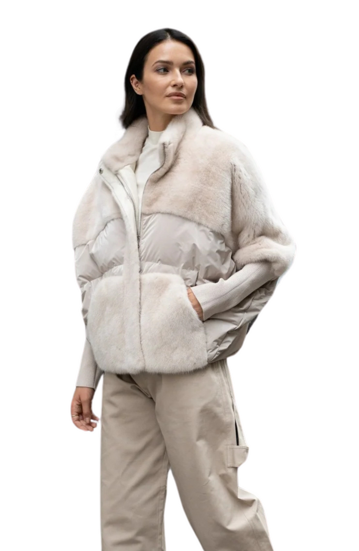 Mink Puffer Jacket in Cream