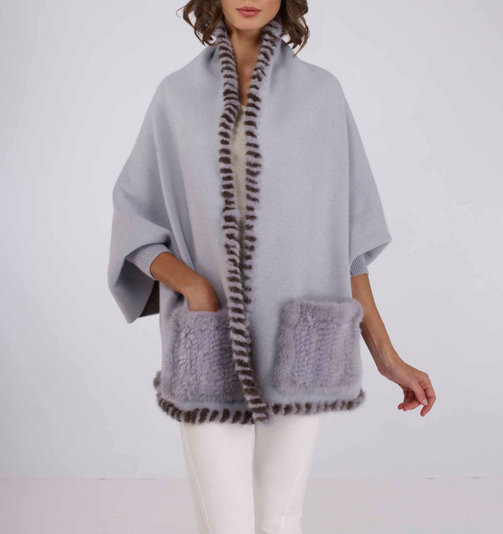 Woven Wrap With Cuff And Mink Trim Baby Blue