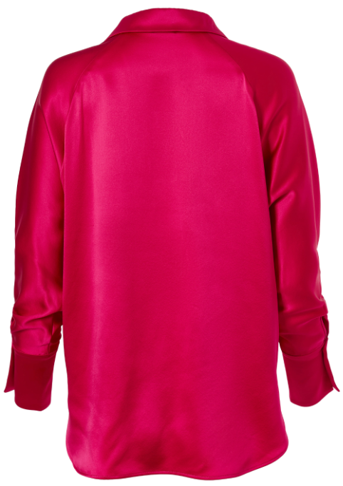 Silk Half Button Down Shirt In Hot Pink