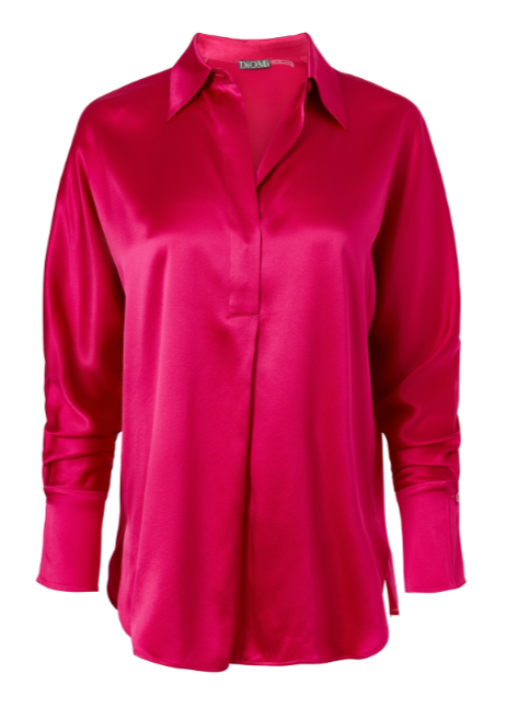 Silk Half Button Down Shirt In Hot Pink