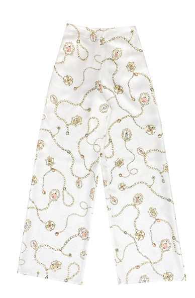Mia Silk Straight-Leg Pants in Summer Charm