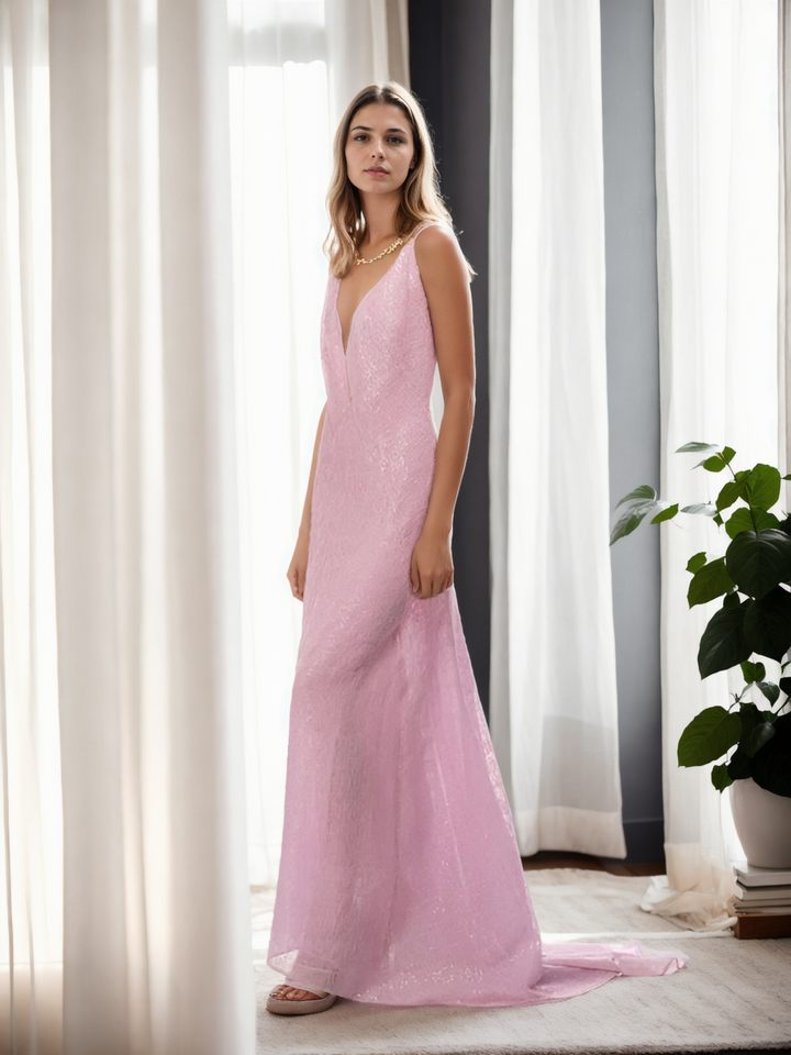 Bead Embroidered Long Dress in Louvre