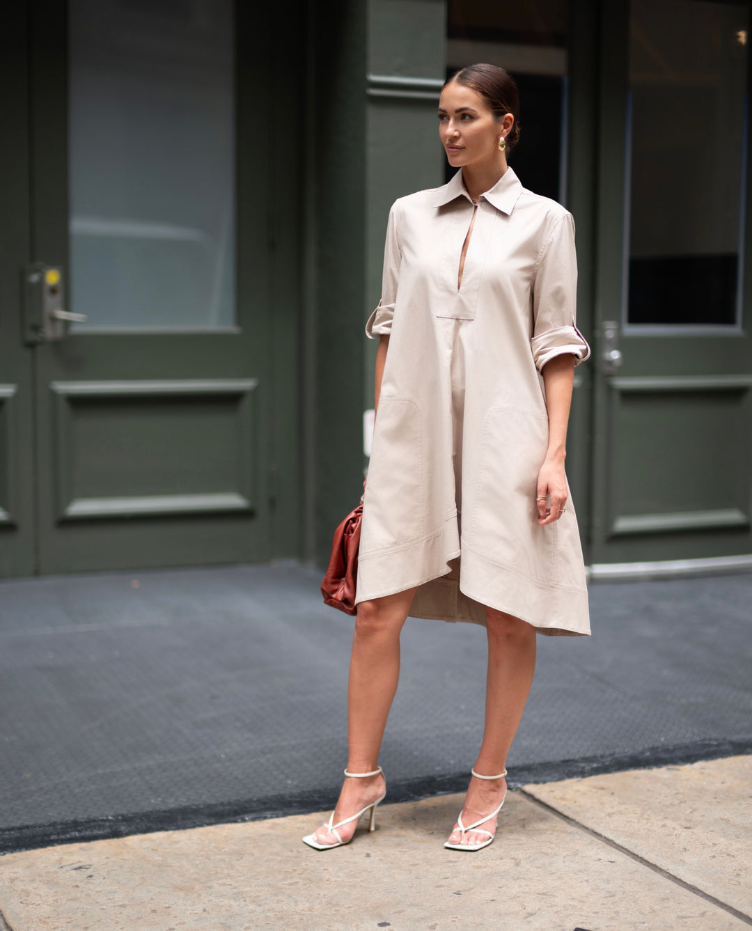 Midi Tunic Dress in Beige