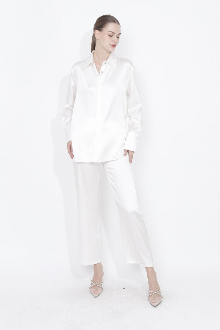 Luxurious White Silk Button Down Shirt