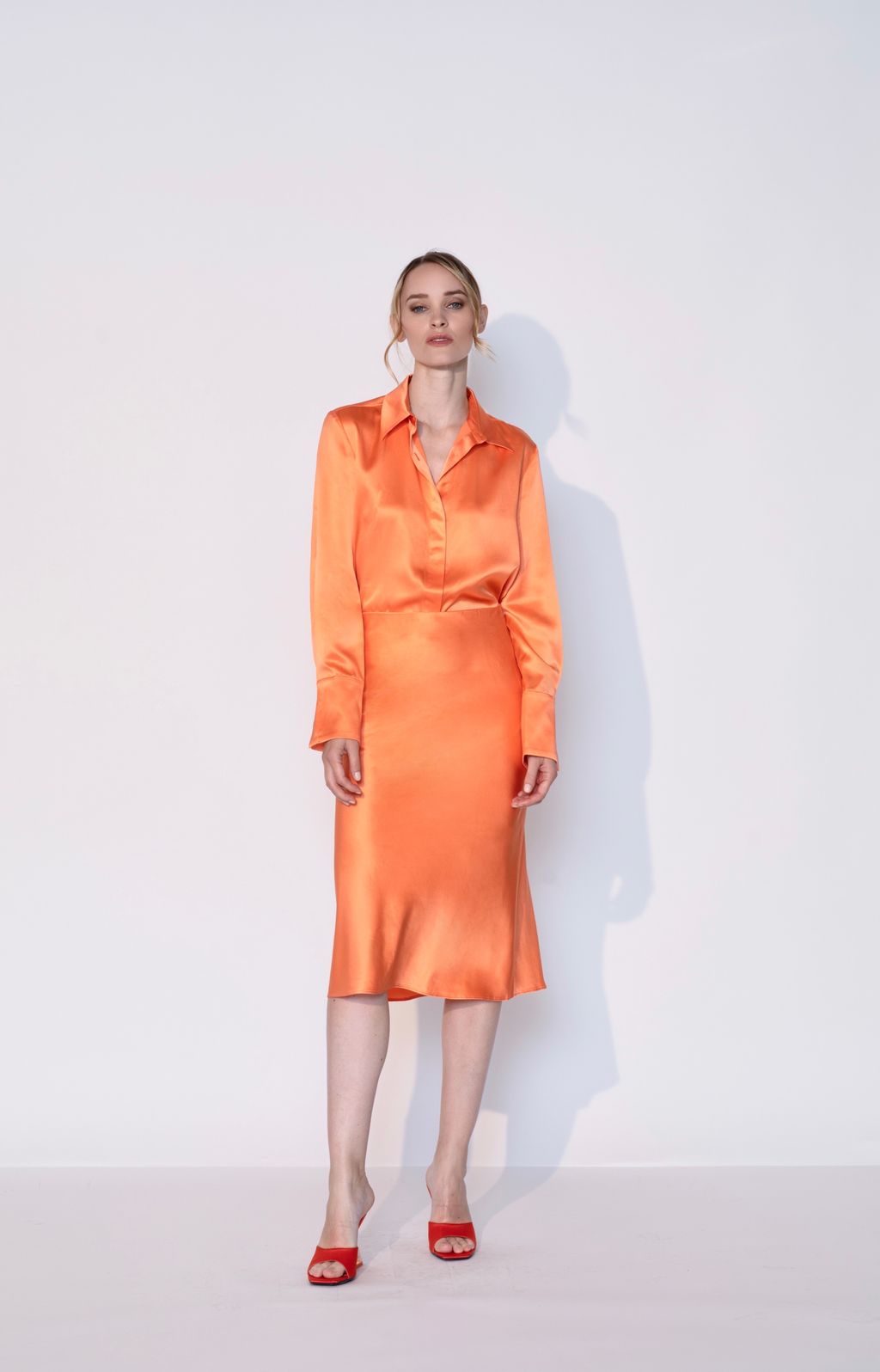 Silk Button Down Shirt in Pinata Orange