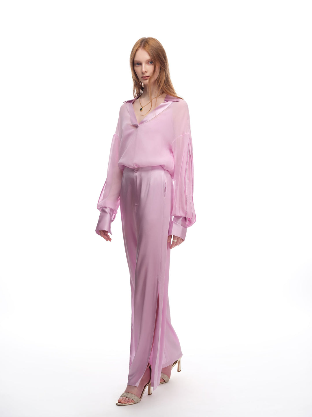 Silk Wide Leg Pants in Rosy Pink