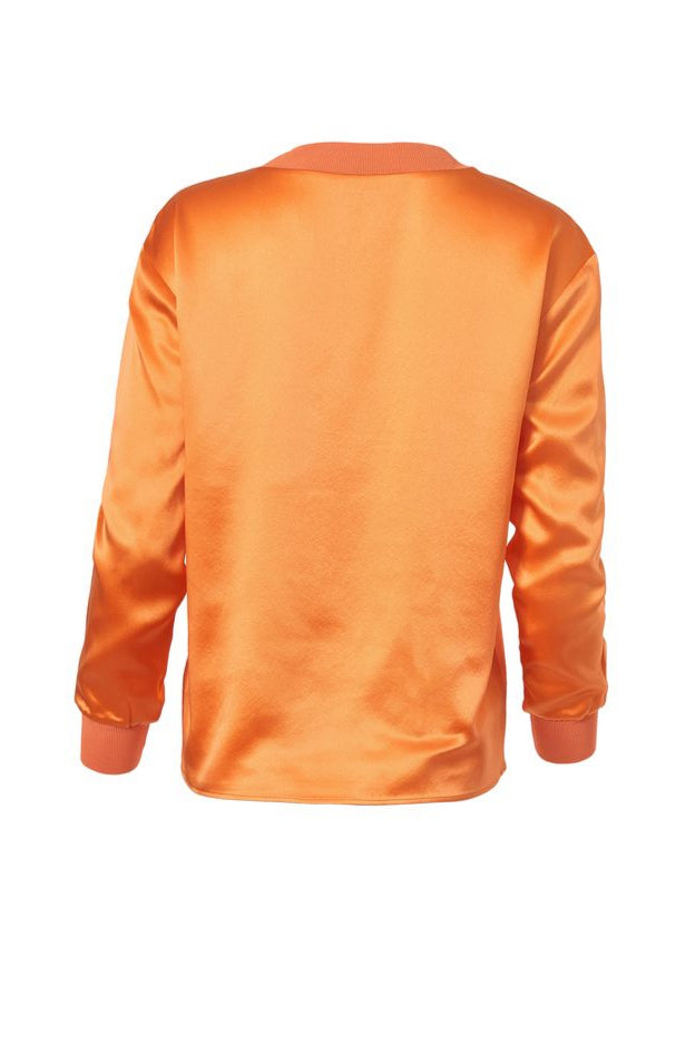 Silk Crew Neck Pullover in Sun Touch Orange