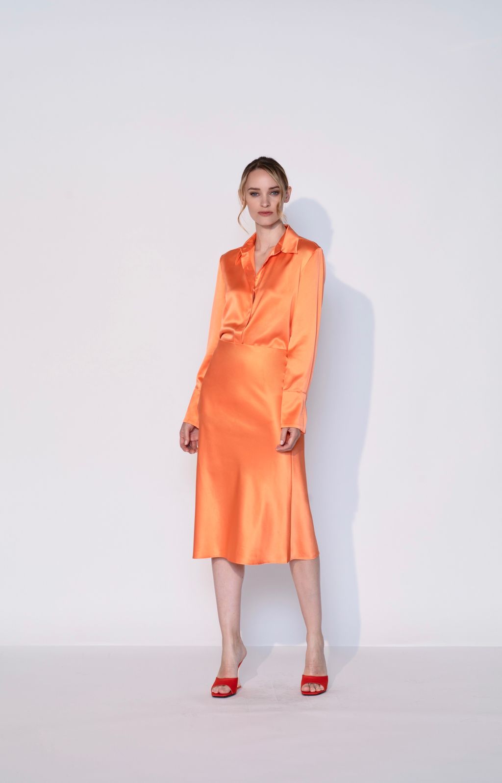 Silk Button Down Shirt in Pinata Orange