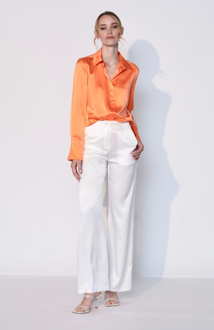 Silk Button Down Shirt in Pinata Orange