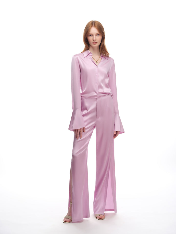 Silk Wide Leg Pants in Rosy Pink