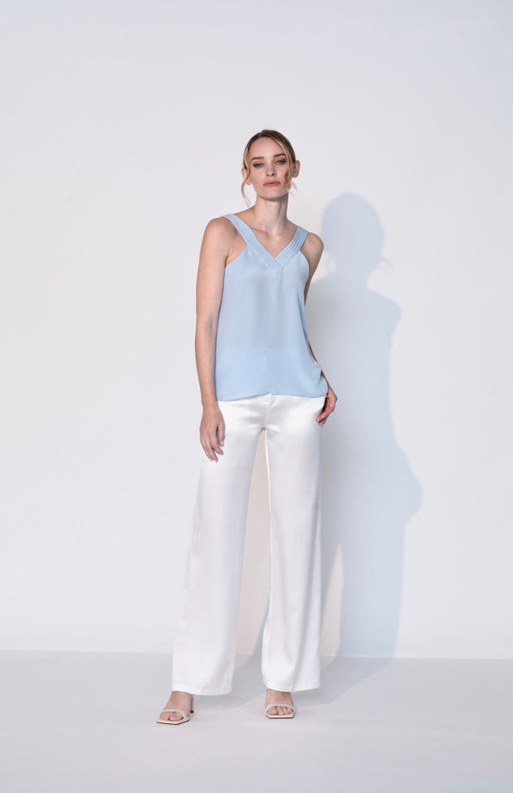 Silk Plunging V Neck Tank Top in Atlantic Blue
