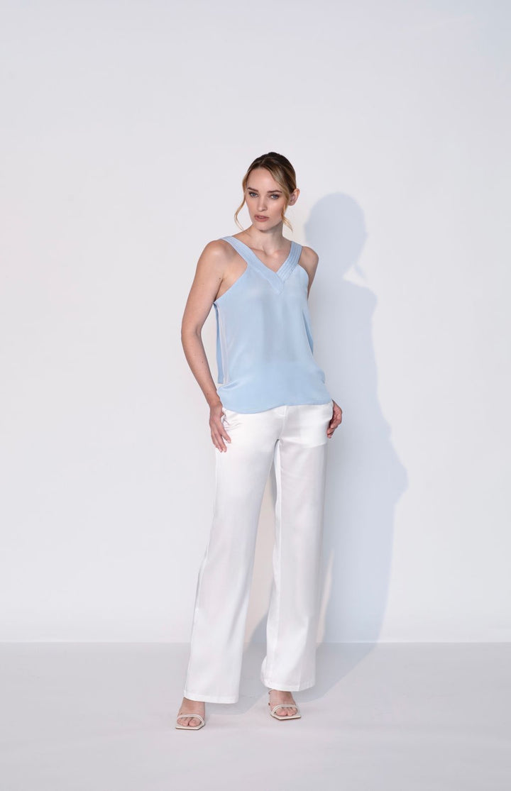 Silk Plunging V Neck Tank Top in Atlantic Blue