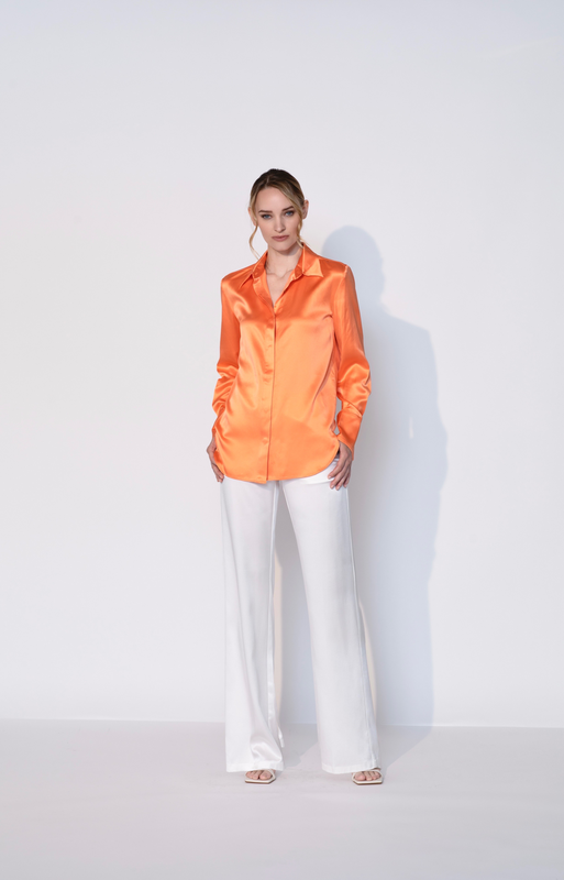 Silk Button Down Shirt in Pinata Orange