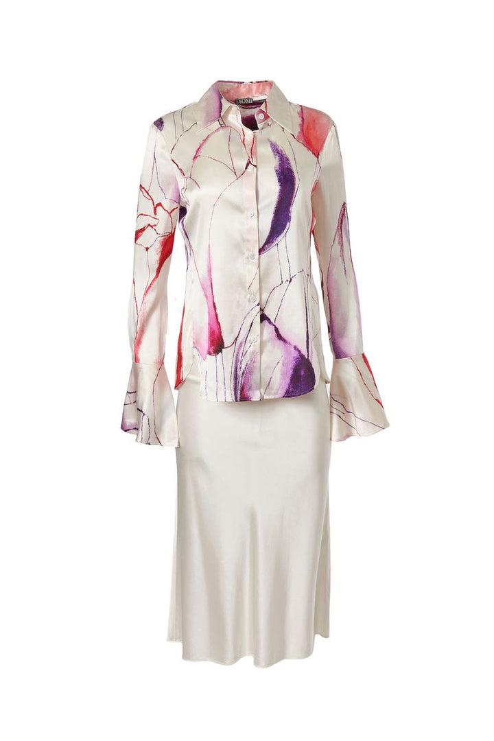 Silk Fitted Flare Bell Cuff Blouse in Tulip
