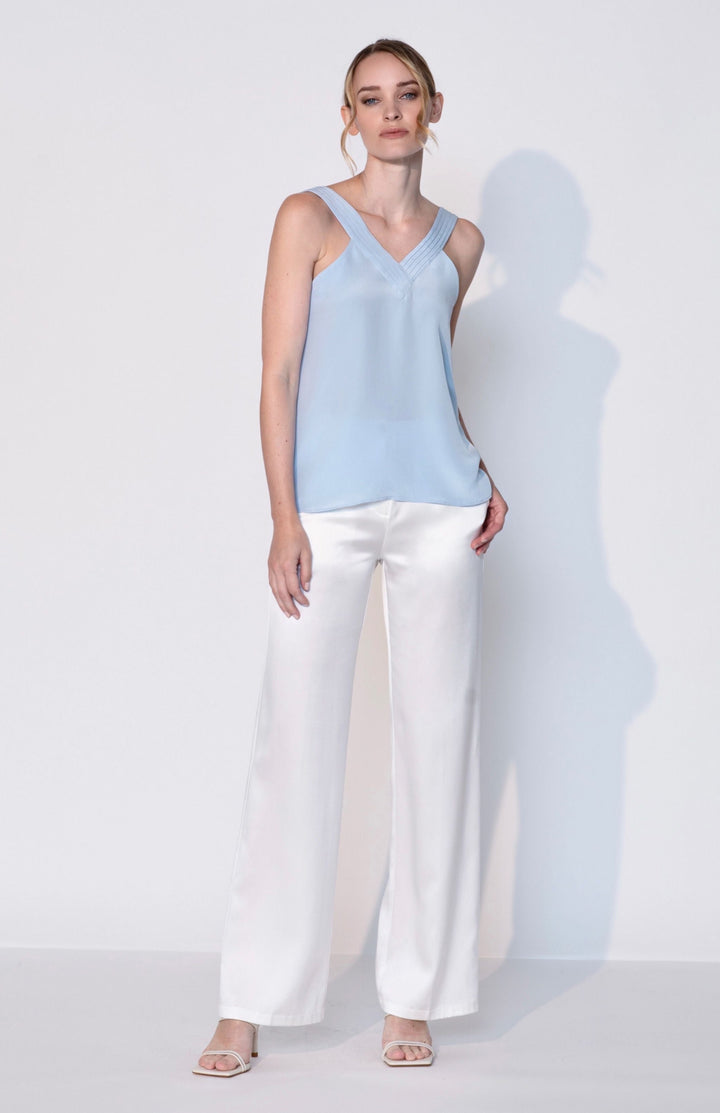 Silk Plunging V Neck Tank Top in Atlantic Blue