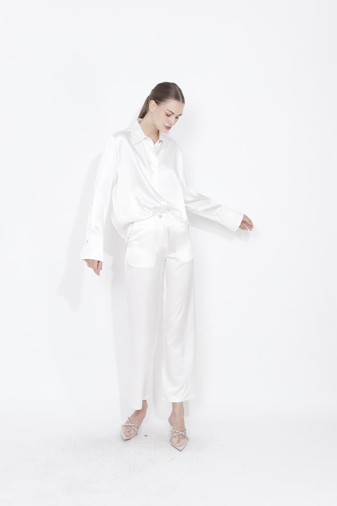 Luxurious White Silk Button Down Shirt
