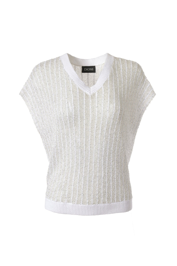 Open Knit Crochet V Neck Vest in White