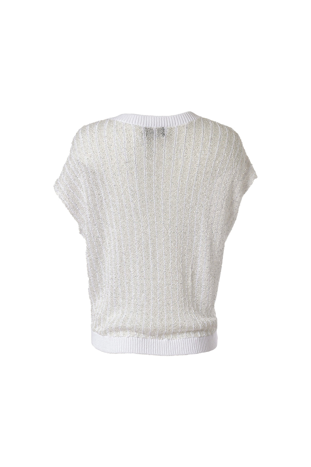 Open Knit Crochet V Neck Vest in White
