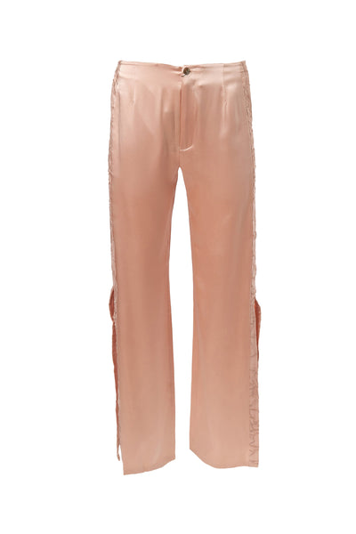 Silk Slit Trim Pants In Rosy Pink