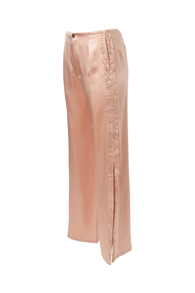 Silk Slit Trim Pants In Rosy Pink